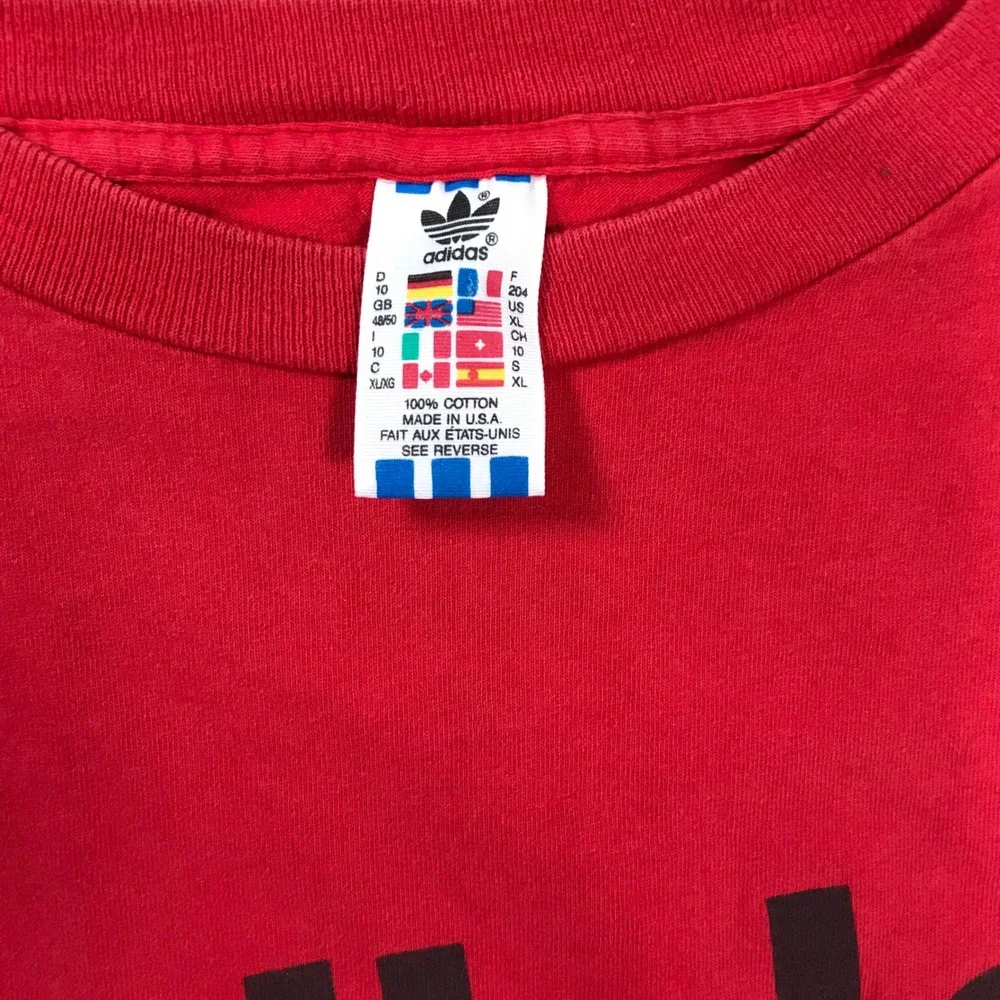 Vintage 90s Adidas Soccer T Shirt Red XL Made in USA Single Stitch Graphic Tee
